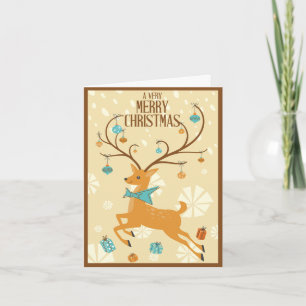 Cartes Pour Fêtes Annuelles Reindeer de milieu de siècle avec ornements de Noë