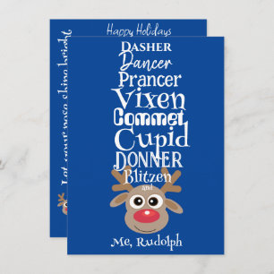 Cartes Pour Fêtes Annuelles Reindeer de Noël Rudolph Fun Cute Blue