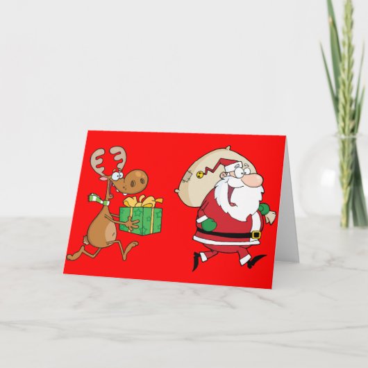 Cartes Pour Fêtes Annuelles Reindeer en course avec Père Noël pour offrir des  (Devant)