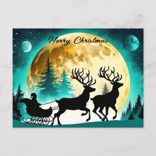 Cartes Pour Fêtes Annuelles Reindeer et Sleigh pleine lune