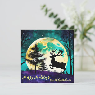 Cartes Pour Fêtes Annuelles Reindeer Leaping Full moon Holiday*personnaliser*