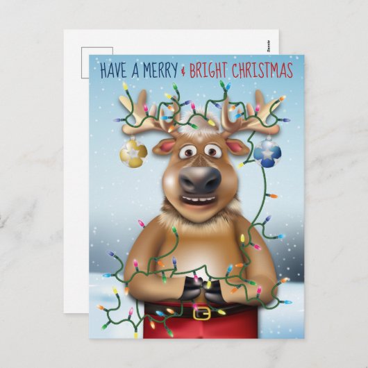Cartes Pour Fêtes Annuelles Reindeer Lights drôle Noël (Devant / Derrière)