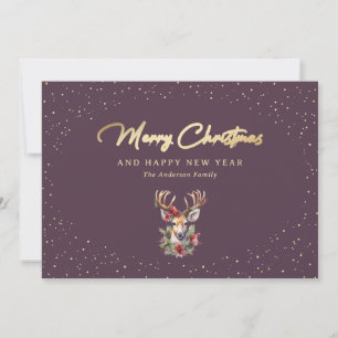 Cartes Pour Fêtes Annuelles Reindeer Purple Gold Snow Joyeux Noël