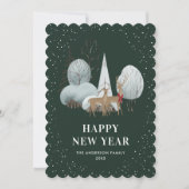 Cartes Pour Fêtes Annuelles Reindeer Snowy Forest Green New Year Card (Devant)