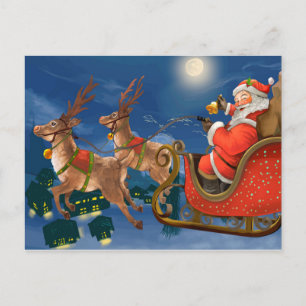 Cartes Pour Fêtes Annuelles Reindeer tire le Père Noël Sleigh Noël