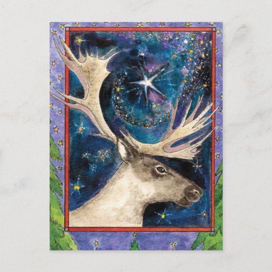 Cartes Pour Fêtes Annuelles Reinder de Noël à la nuit avec une étoile brillant (Devant)