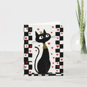 Cartes Pour Fêtes Annuelles Reine de chat noir Whimsical avec couronne d'or