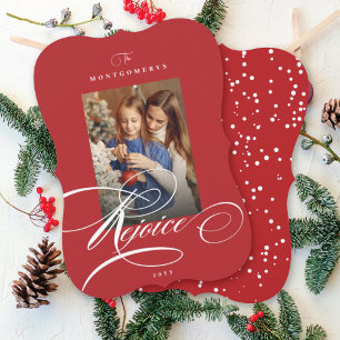 Cartes Pour Fêtes Annuelles Rejoice Calligraphy Religieux Noël Rouge Photo