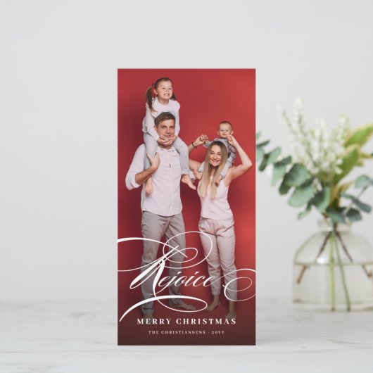 Cartes Pour Fêtes Annuelles Rejoice Classic Script Photo de Noël Religieux (Debout devant)