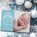 Cartes Pour Fêtes Annuelles Rejoice Elegant Baby Boy Photo Blue Christmas<br><div class="desc">Un élégant ange est assis sur les paroles de Noël des paroles de O Holy Night sur cette belle carte de vacances bleu bébé. Un frisson d'espoir, le monde fatigué se réjouit. Réjouissez-vous avec cette belle carte de faire-part de naissance religieuse avec une calligraphie magnifique et votre photo de nouveau-né...</div>