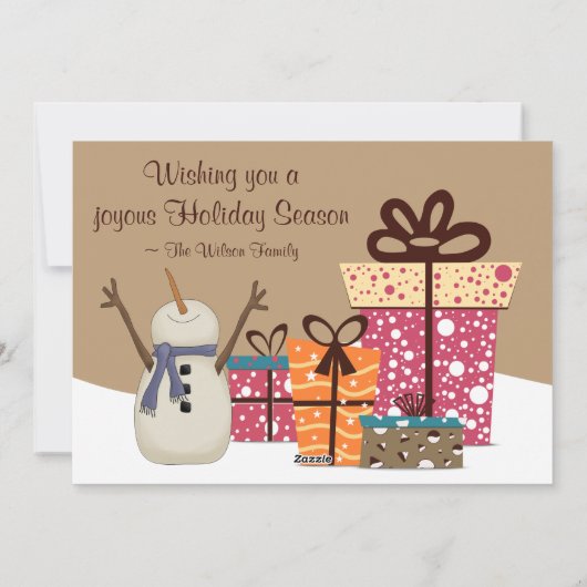 Cartes Pour Fêtes Annuelles Rejoice - Jote Snowman avec cadeaux Noël (Dos)