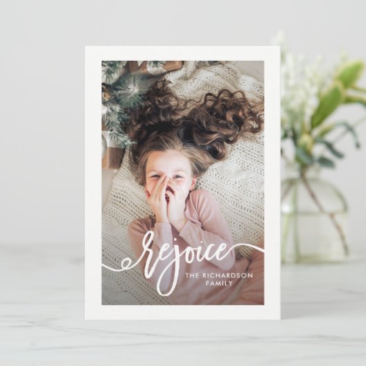 Cartes Pour Fêtes Annuelles Réjouissez | Script de Noël avec photo (Debout devant)