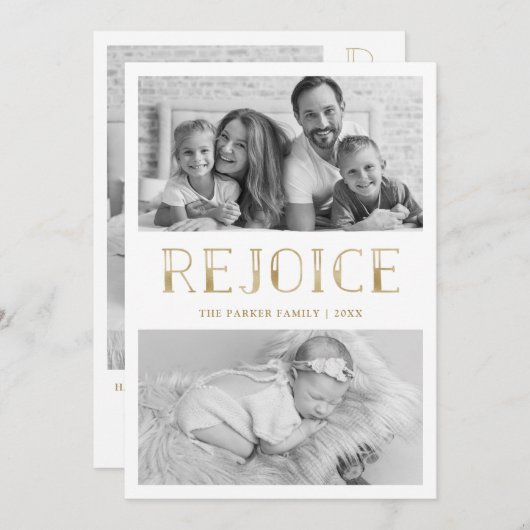 Cartes Pour Fêtes Annuelles Réjouissez-vous en or | Noël multi-photo (Devant / Derrière)