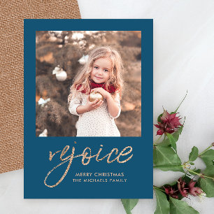 Cartes Pour Fêtes Annuelles Réjouissez-vous et soyez heureux Blue Rustic Photo