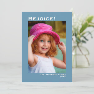 Cartes Pour Fêtes Annuelles Réjouissez-vous ! Noël photo bleu minimaliste