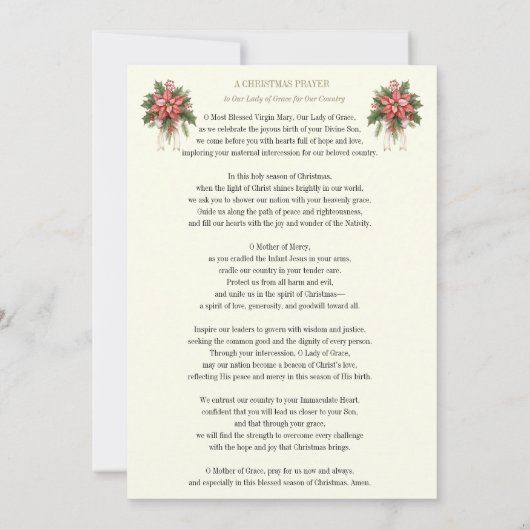 Cartes Pour Fêtes Annuelles Religieuse Mère Mary Poinsettia Prière catholique (Dos)