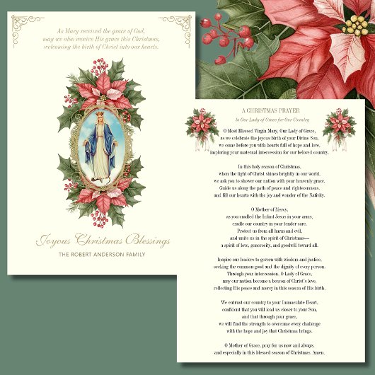 Cartes Pour Fêtes Annuelles Religieuse Mère Mary Poinsettia Prière catholique