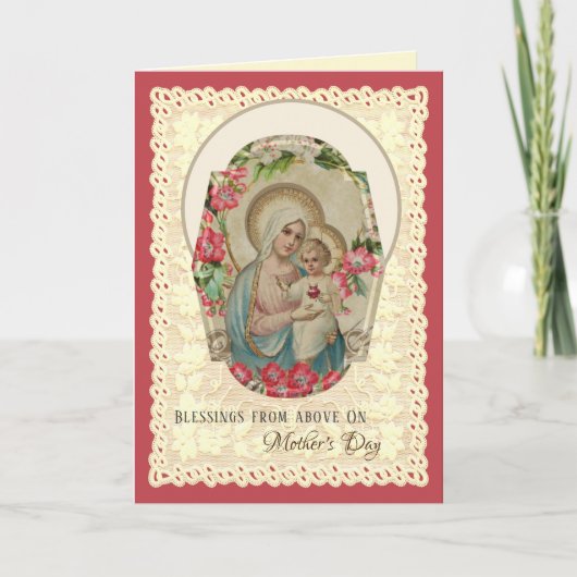 Cartes Pour Fêtes Annuelles Religieuse Vierge Marie Rose Fête des mères cathol (Devant)