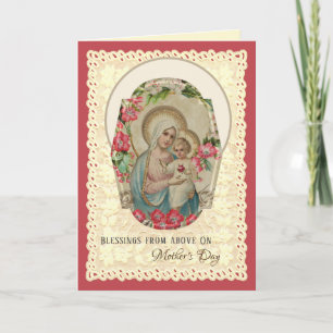 Cartes Pour Fêtes Annuelles Religieuse Vierge Marie Rose Fête des mères cathol