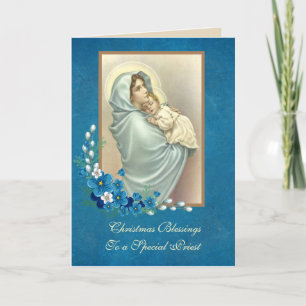 Cartes Pour Fêtes Annuelles Religieux Bienheureuse Mère Bébé Jésus Fête Floral