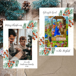 Cartes Pour Fêtes Annuelles Religieux chrétien Noël Vert Élégant Photo