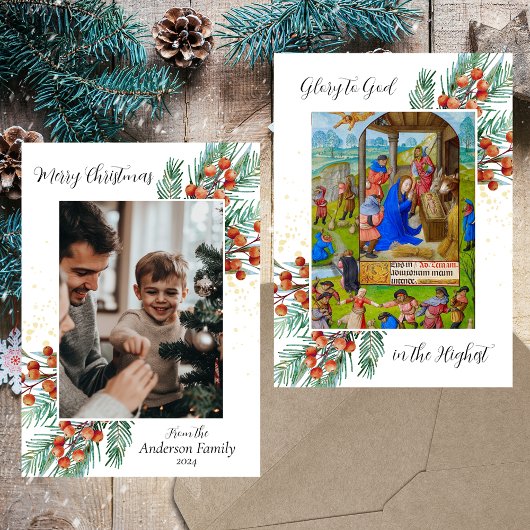 Cartes Pour Fêtes Annuelles Religieux chrétien Noël Vert Élégant Photo