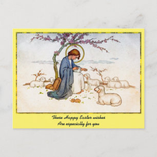 Cartes Pour Fêtes Annuelles Religieux classique Jésus avec agneaux Voeux de Pâ