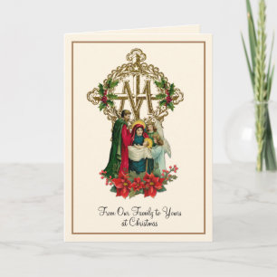 Cartes Pour Fêtes Annuelles Religieux Noël Vierge Marie Jésus Poinsettias