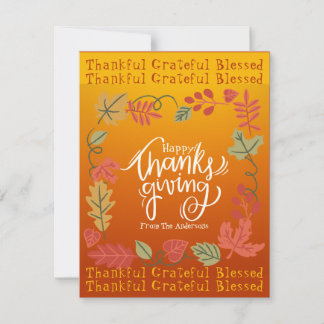 Cartes Pour Fêtes Annuelles Remerciant Reconnaissant Bénis Action de grâce Fam
