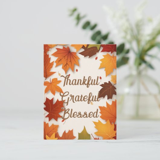 Cartes Pour Fêtes Annuelles Remerciant Reconnaissant Bénis Feuille D'automne A (Debout devant)