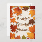 Cartes Pour Fêtes Annuelles Remerciant Reconnaissant Bénis Feuille D'automne A (Devant / Derrière)