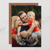 Cartes Pour Fêtes Annuelles Remerciements Rustique Script Floral Photo Thanksg (Devant / Derrière)