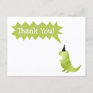 Cartes Pour Fêtes Annuelles Remerciment Thème Dinosaure Vert Piétiner et Mange
