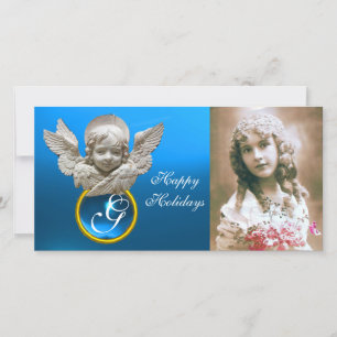 Cartes Pour Fêtes Annuelles RENAISSANCE FLORENTINE ANGEL Sapphire Gem Monogram