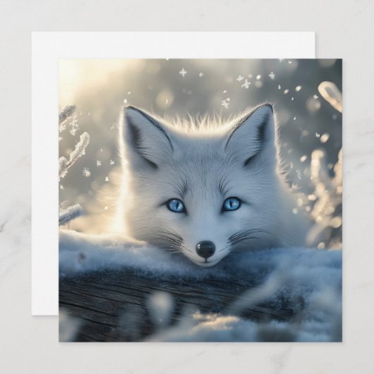 Cartes Pour Fêtes Annuelles Renard arctique aux yeux bleus submergeants (Devant / Derrière)