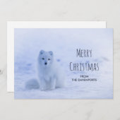 Cartes Pour Fêtes Annuelles Renard arctique mignon sur fond enneigé d'hiver (Devant / Derrière)