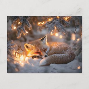 Cartes Pour Fêtes Annuelles Renard couché sous Branches neigeuses