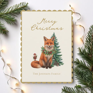 Cartes Pour Fêtes Annuelles Renard de la Forêt Enchantée et Gnome de Noël