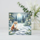 Cartes Pour Fêtes Annuelles Renard d'hiver dans une forêt lunaire Noël (Debout devant)