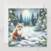 Cartes Pour Fêtes Annuelles Renard d'hiver dans une forêt lunaire Noël (Devant)