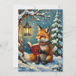 Cartes Pour Fêtes Annuelles Renard d'hiver vintage lisant à la lumière d'une l