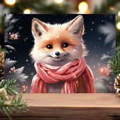 Cartes Pour Fêtes Annuelles Renard mignon avec Écharpe Noël