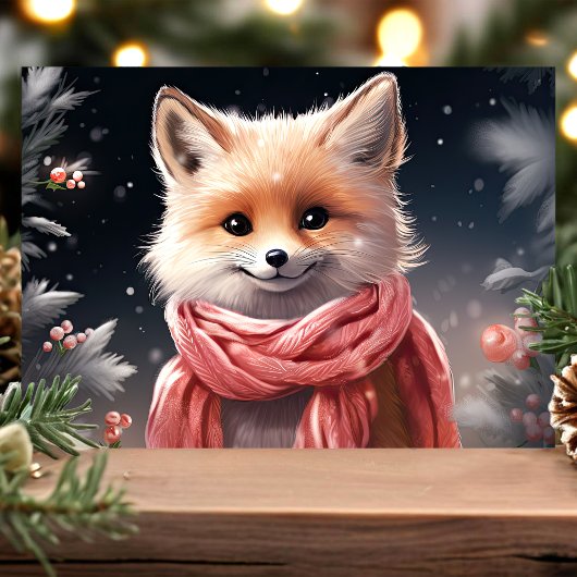 Cartes Pour Fêtes Annuelles Renard mignon avec Écharpe Noël
