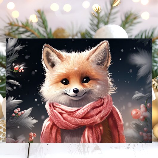 Cartes Pour Fêtes Annuelles Renard mignon avec Écharpe Noël