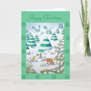 Cartes Pour Fêtes Annuelles renard mignon et lapin scène de neige de noël