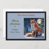 Cartes Pour Fêtes Annuelles Renard roux dans la forêt avec lune (Devant / Derrière)