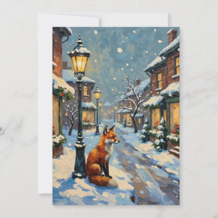Cartes Pour Fêtes Annuelles Renard vintage sous lampe à gaz dans un Noël ennei
