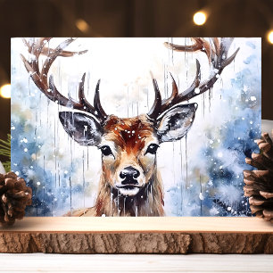 Cartes Pour Fêtes Annuelles Renne au lavis dans la neige