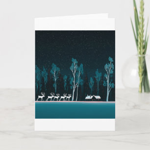 Cartes Pour Fêtes Annuelles Renne blanc, cabane enneigée, nuit au clair de lun