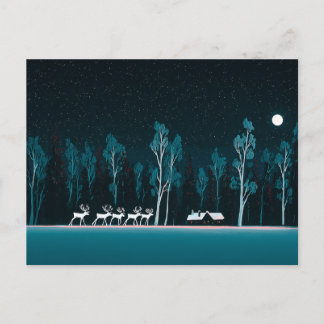 Cartes Pour Fêtes Annuelles Renne Blanche, Cabine Neige, Nuit Lune